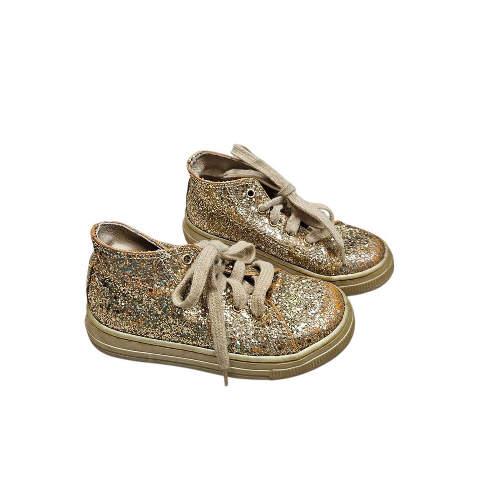 I Pinco Pallino Italy Glitter Sneakers Sparkly Gold Lace‎ Up Shoes Kids 26 9